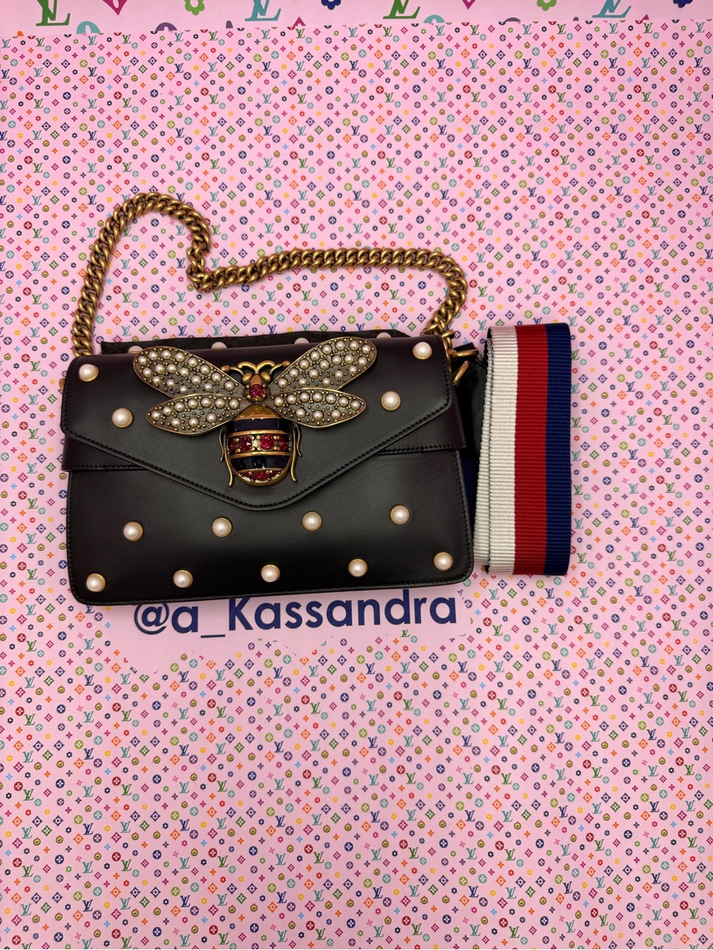 Gucci Queen Margaret Pearl Bee Shoulder/Crossbody Bag